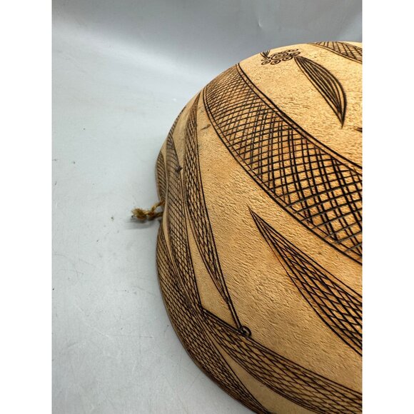 Handcrafted Gourd large Bowl With Intricate Black Geometric Designs 12x10" READ - Picture 11 of 12